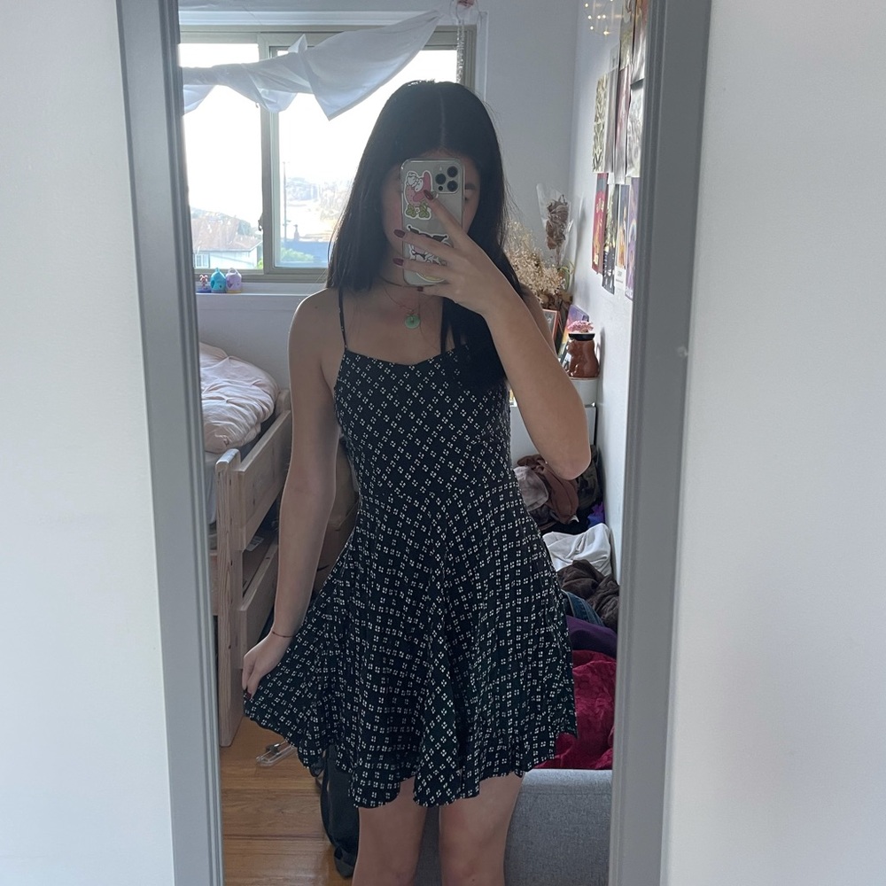 black and white patterned mini dress